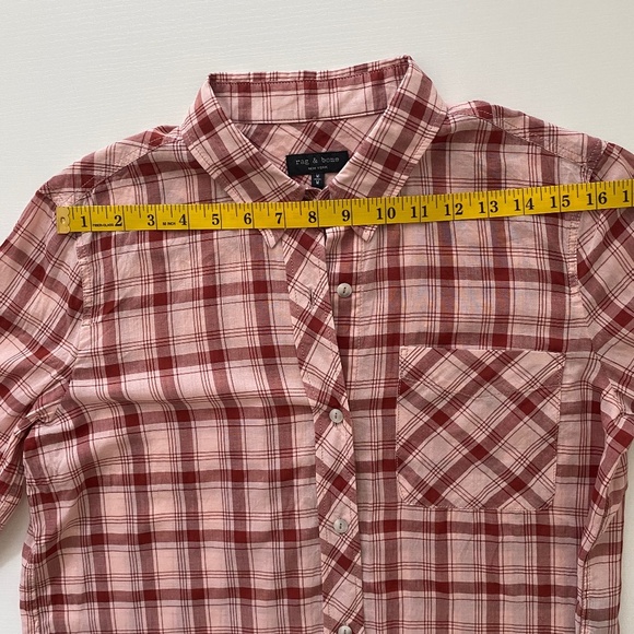 Rag & Bone New York Robbie Pink Red Plaid Button Down Shirt Size Medium - Picture 13 of 14